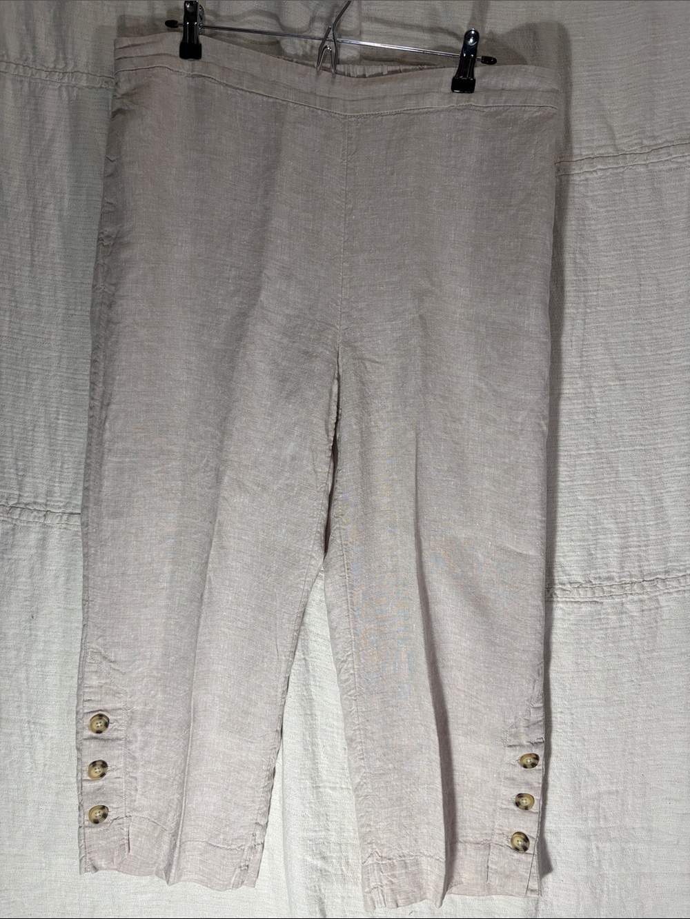 Chico's 100% Linen Cropped Pants Neutral Tan Beige Lagenlook Coastal Travel EUC